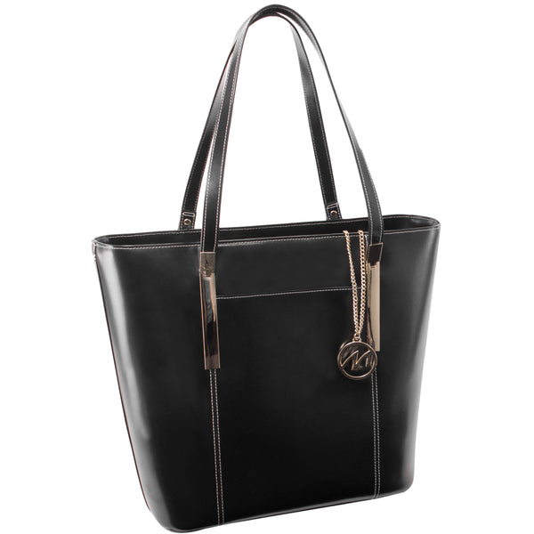 Deva - Stylish Black Leather Tablet Tote Bag
