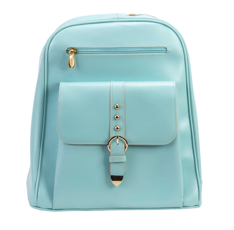 aqua leather backpack La Mre Vegan Petite AZARIA Perfect for students Aqua Blue | McKleinUSA