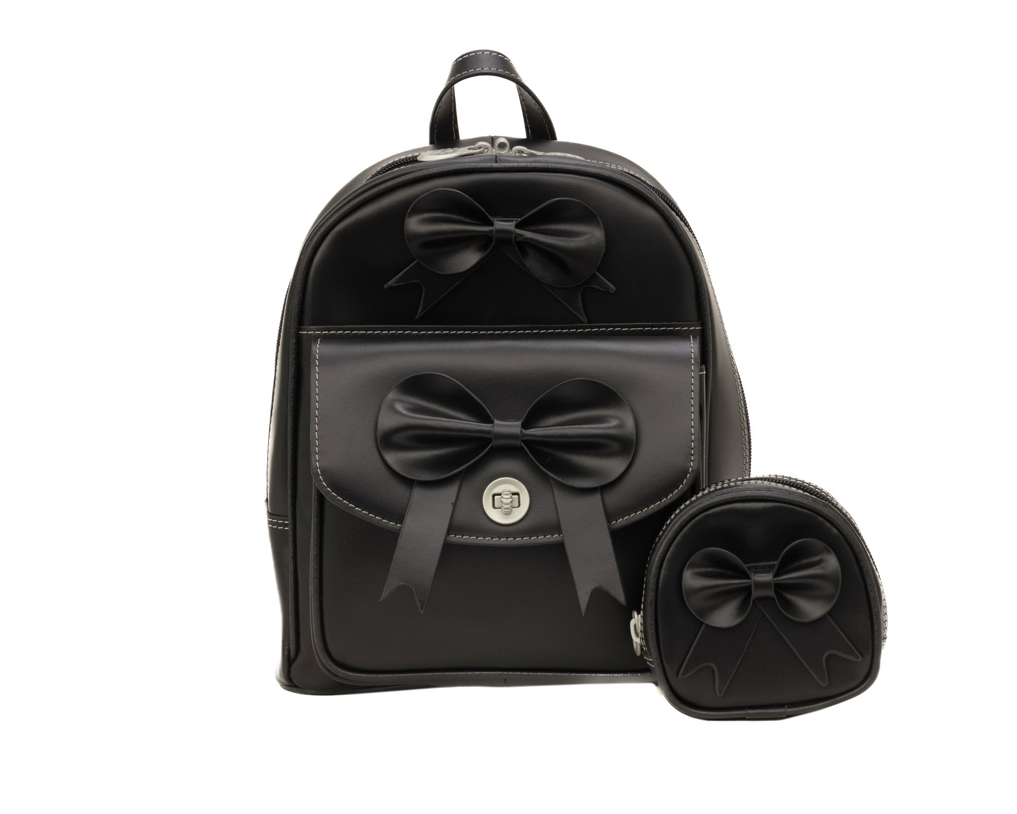 black mini backpack for girls McKlein ACADIA Leather Mini Bow Backpack Black